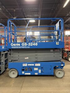 Image of a recently refurbished Genie GS-3246 scissor lift from Win Win Equipment